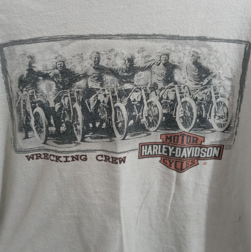 Harley Davidson Cream Lighthouse T-Shirt Large Graphic Double Sided Beefy Racing